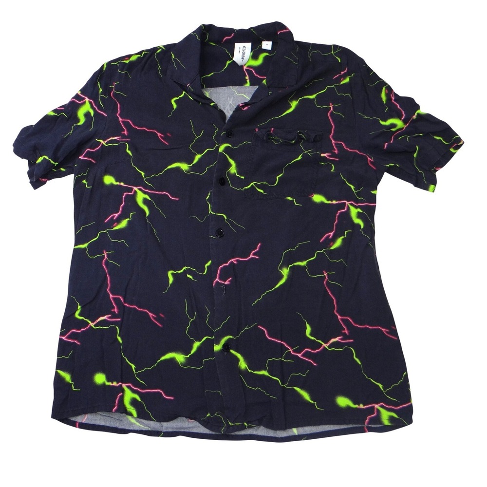 Collusion Mens‎ Lightning Bolt Global Tour Graphic Short Sleeve Shirt Navy Small